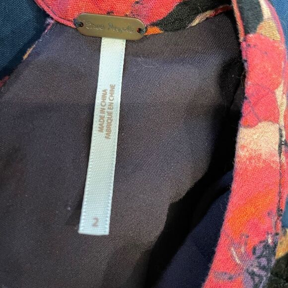 EUC Free People Romantic Boho Free People Black Floral Dress Long Sleeve Sz. 2 - Picture 2 of 6